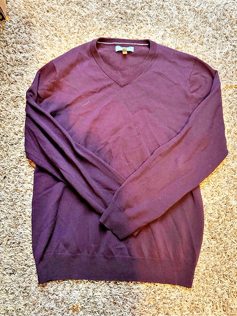 BONOBOS Men's Deep Plum Purple Washable Merino Wool V-Neck Sweater